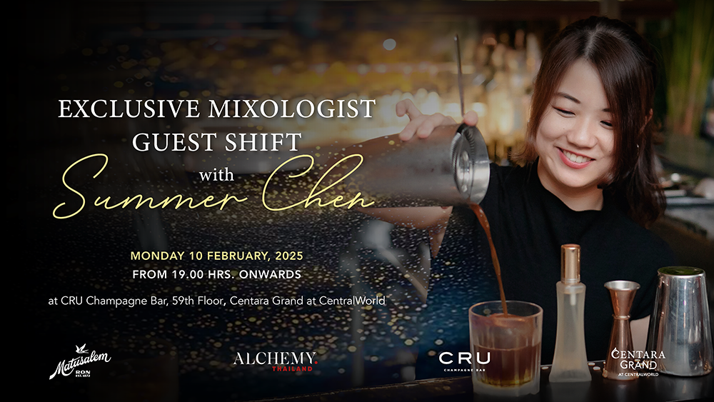 cru, champagne bar, bangkok, roof top, centara grand, central world, summer chen, guest shift, bartender, mixologist